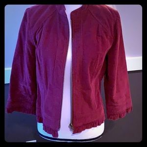 Burgundy corduroy crop jacket w 3/4 sleeves